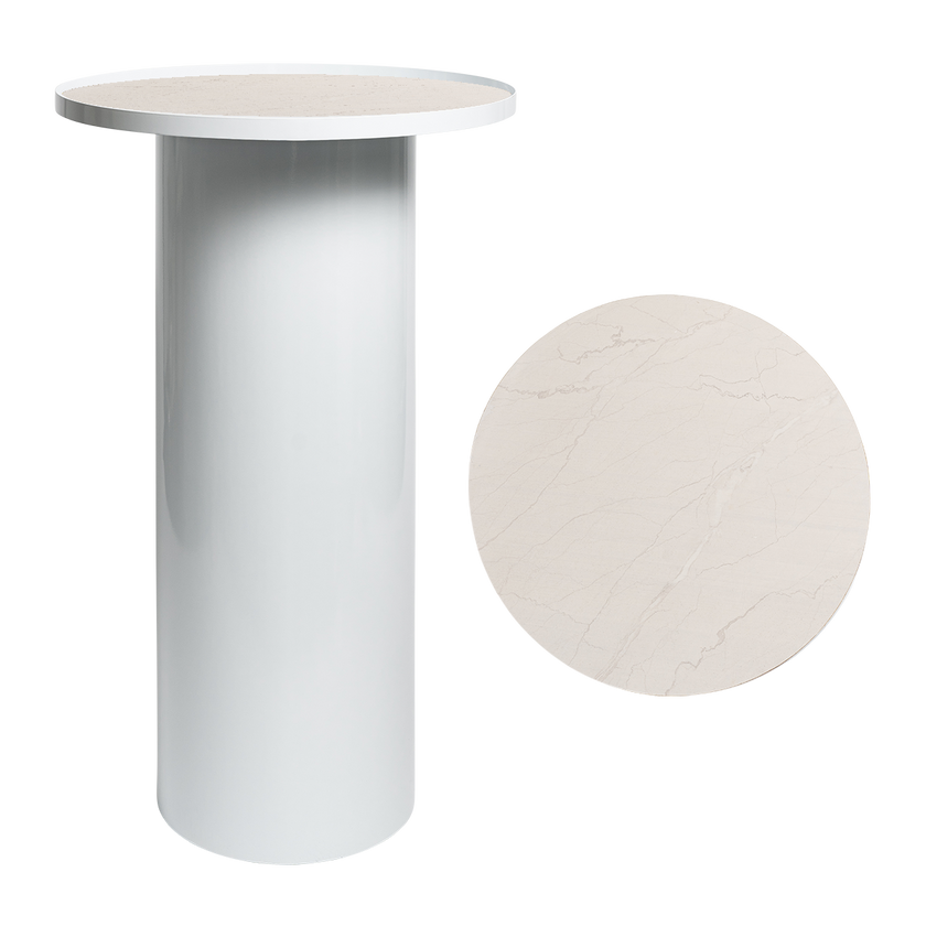 Cylinder High Bar Table – White With White Marble Insert