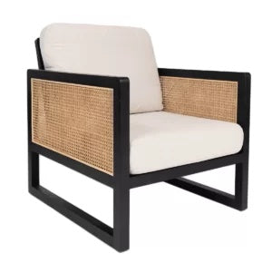 Rattan Armchair - Black With Natural Cushions