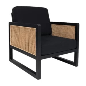 Rattan Armchair - Black With Navy Cushions