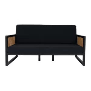 Rattan Sofa Lounge - Black With Navy Cushions