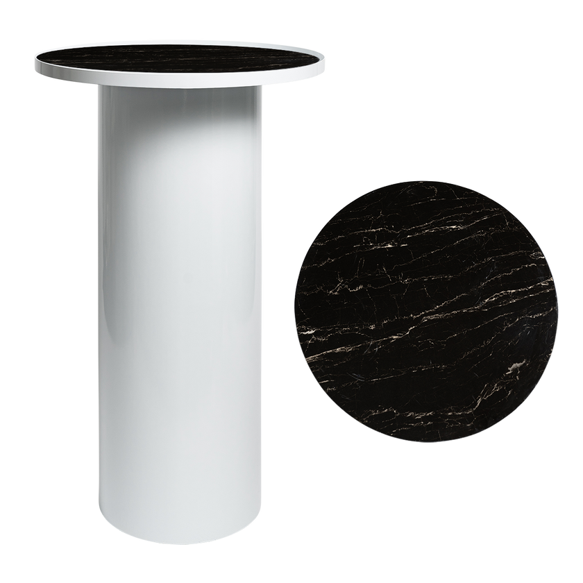 Cylinder High Bar Table – White With Black Marble Insert